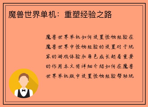 魔兽世界单机:重塑经验之路